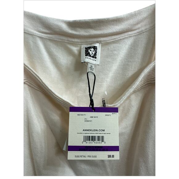 Anne Klein Cream Knit Square Neck Basic Tank Top Cotton Blend Women's Plus 2X - Picture 3 of 8